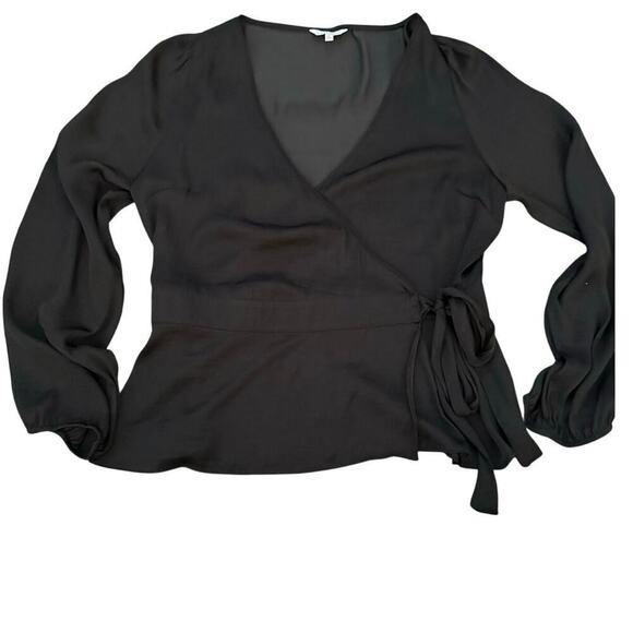 Naked Zebra Women's Black Long Sleeves V-Neckline Wrap Blouse Top Size Large - Picture 2 of 7